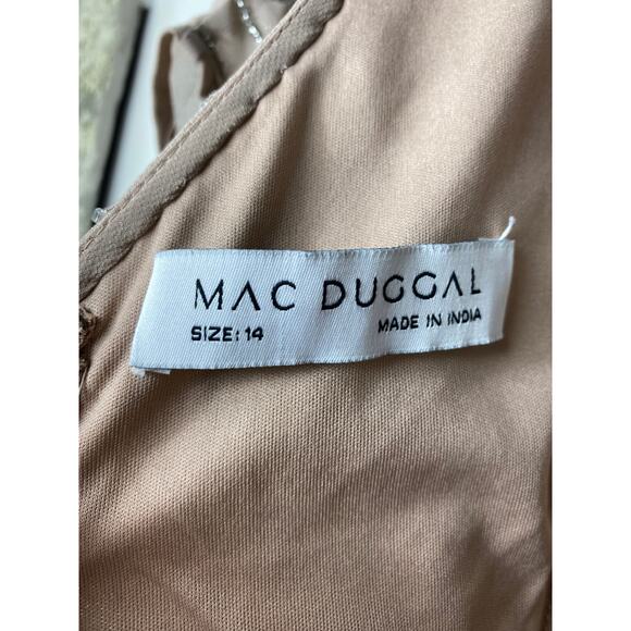 NWT Mac Duggal Dress 14 Beaded Rhinestone Column Mocha Tan Embellished Midi Glam - Picture 6 of 16